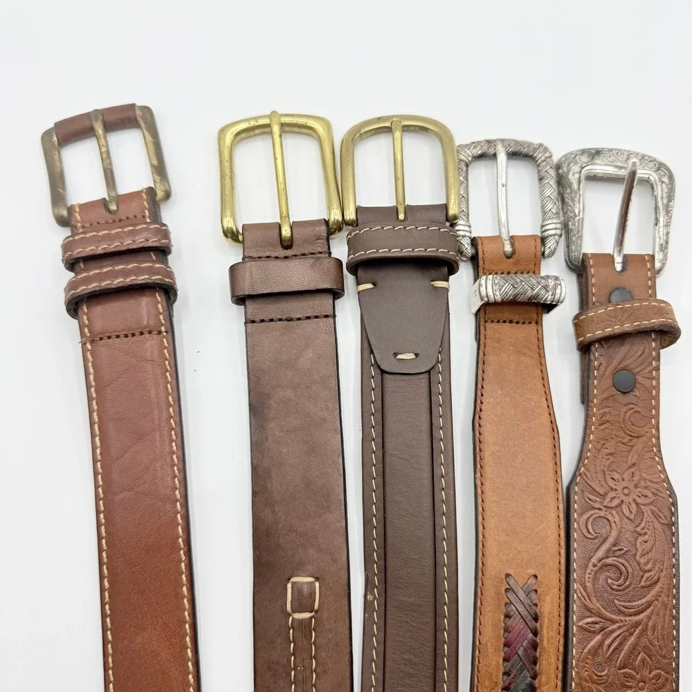 Mens Leather Belt Bundle 5pc L.L. Bean Jos A‎ Bank Territory Ahead Brown 38